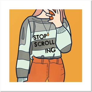 Stop Scrolling Fashion Girl Social Media Addict Posters and Art